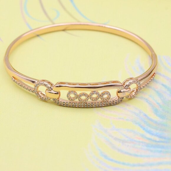 Elegant Rose Gold Bangle with Circle Accents and Crystal Detailing, XPBL0421 - Picture 2 of 11